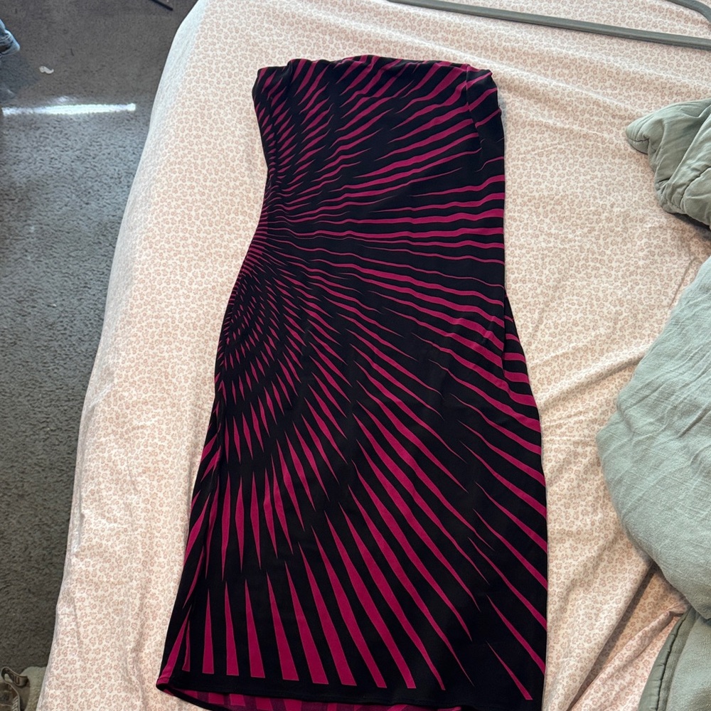 Black and Pink strapless midi dress